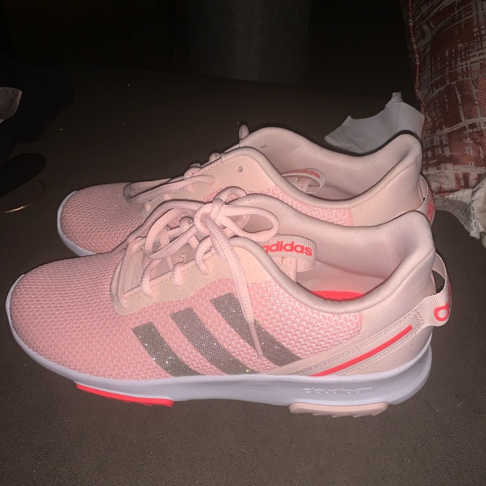 Adidas Light Pink, Coral, & Silver Glitter
